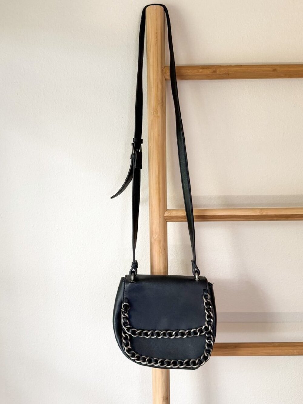 ZARA Black Chain Trim Crossbody Bag Faux Leather Small Shoulder Purse